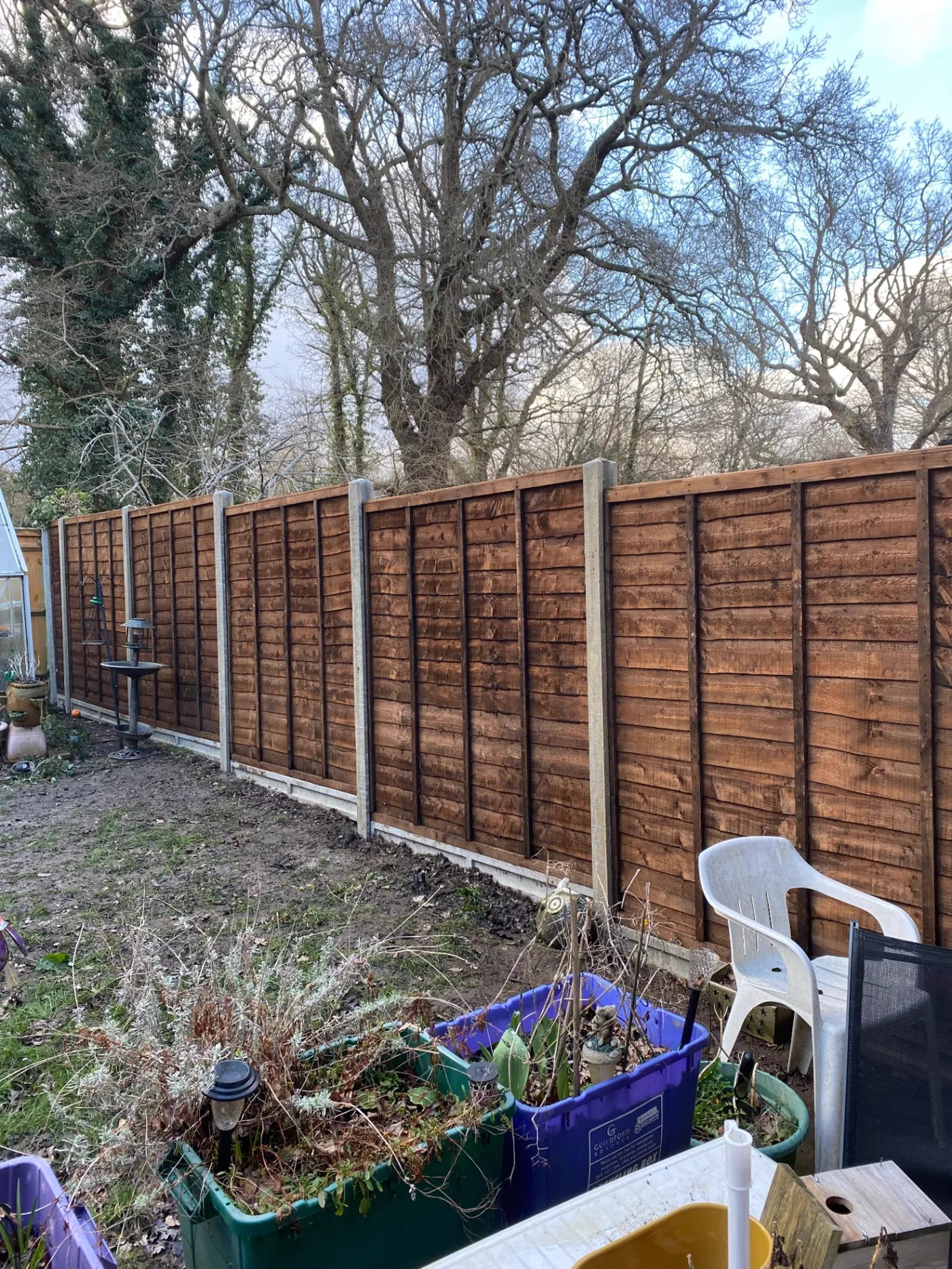Lap garden fence panels replaced in a back garden